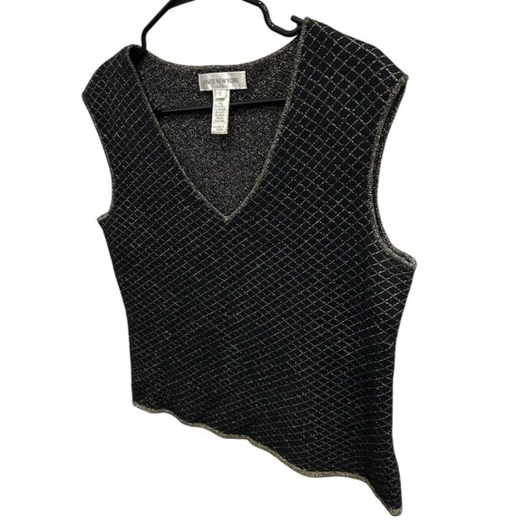 Jones New York Black Gold Diamond Pattern Sleeveless Knit Vest Top Sz Large - Picture 3 of 9